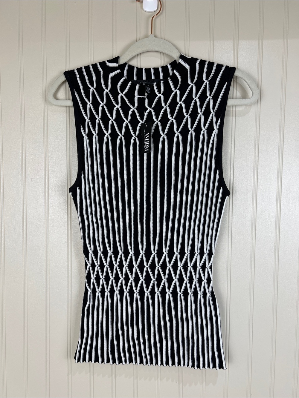 White House Black Market Sleeveless Mock Neck Smocked Sweater Knit Top Medium